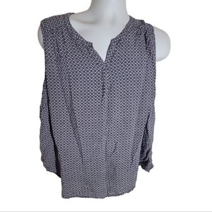 🌸Women's Dalia Blue White Geometric V-Neck Sleeveless Blouse